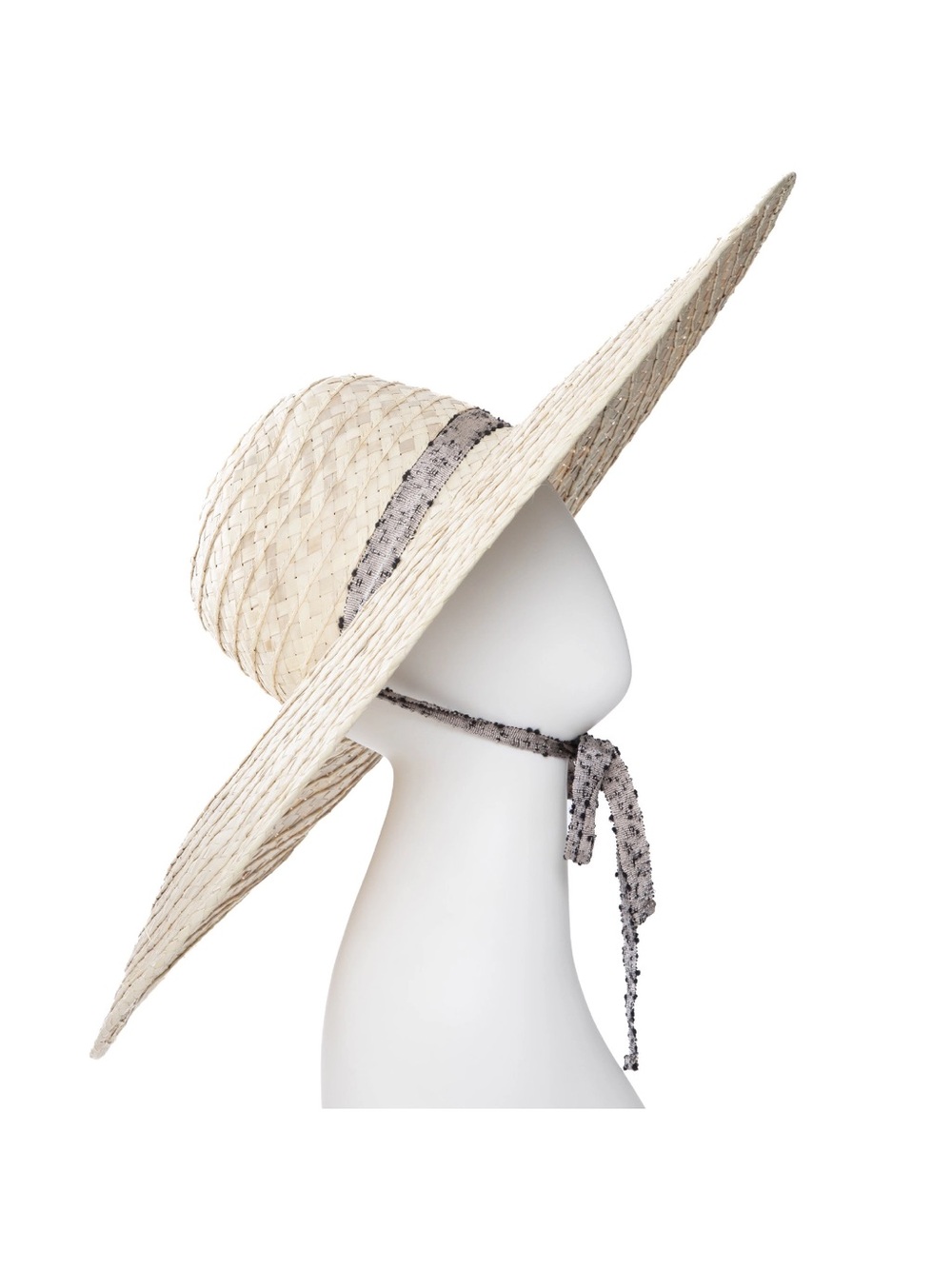 Ulla Johnson Natural Straw Wide-Brim Sun Hat with beautiful grey tie ribbon